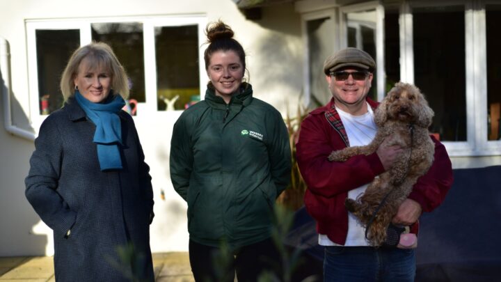 Community champions Sarah Wharmby (left) and Adam Hallmark (right) helped to bring better broadband to their village of Affpuddle. They joined forces with Minna Henderson of Wessex Internet (centre).