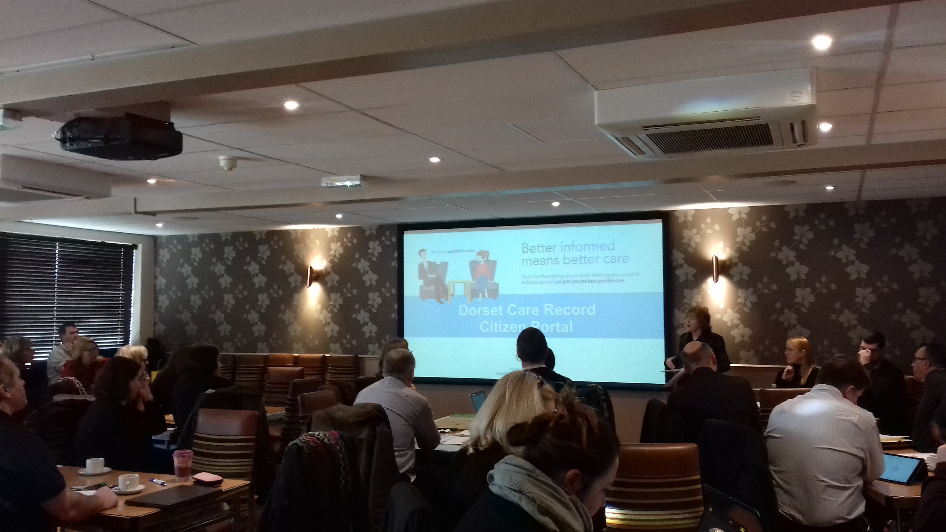 Citizen Portal design workshop, Elizabeth McEleney Programme Manager presenting to groups of staff