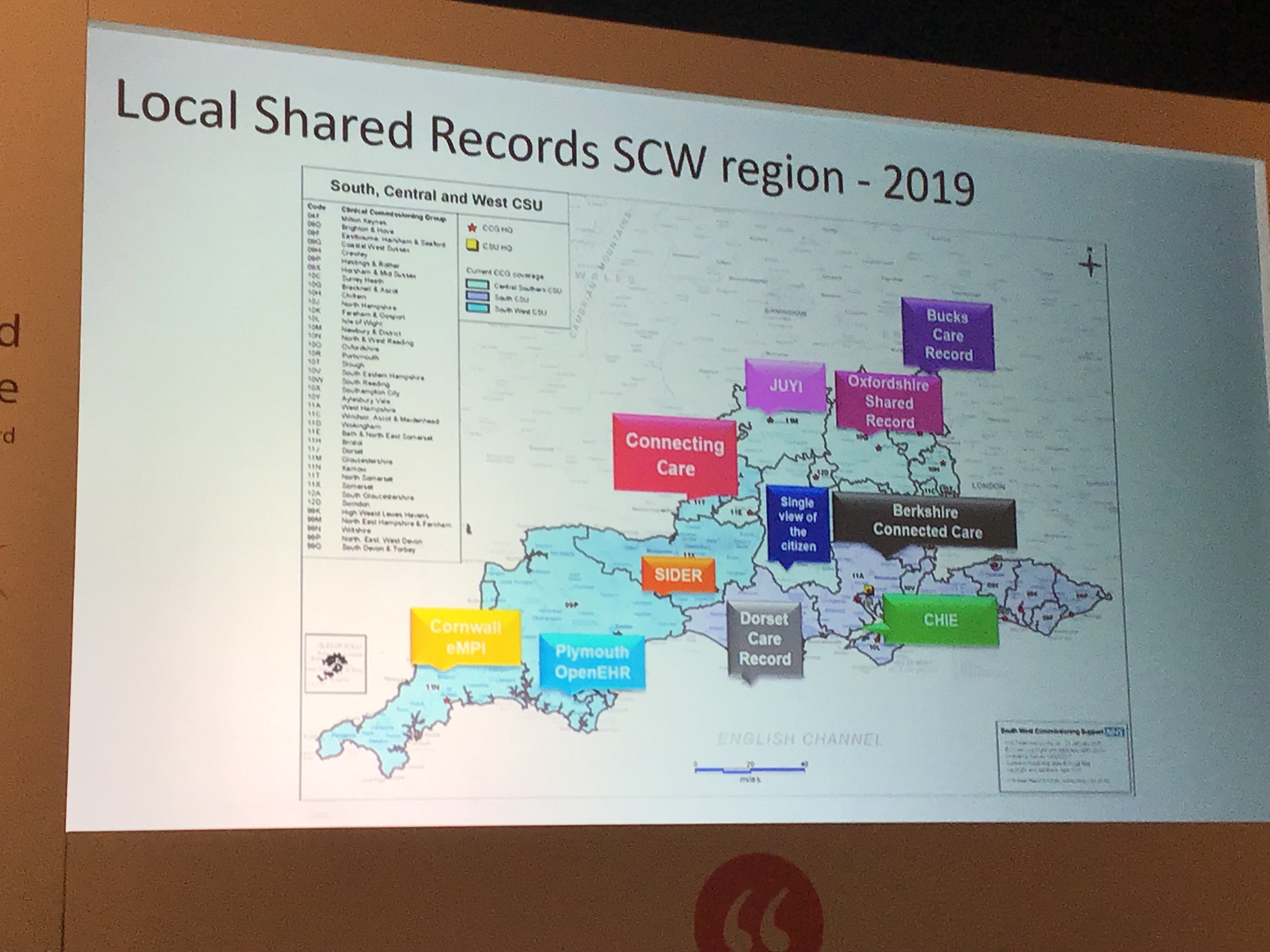 A map of the South West showing location of different shared care records