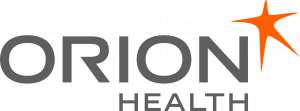 Orion Health logo in grey, orange and white