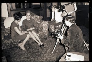 Photograph of Lesley's interview with the press