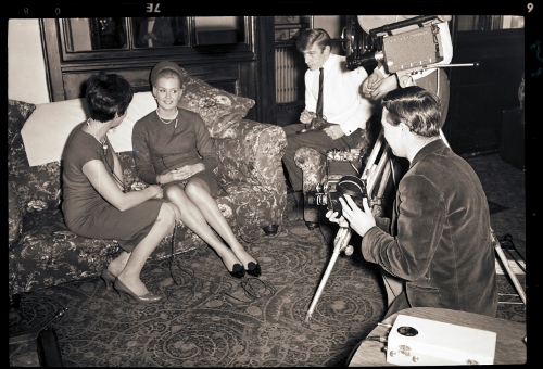 Photograph of Lesley's interview with the press