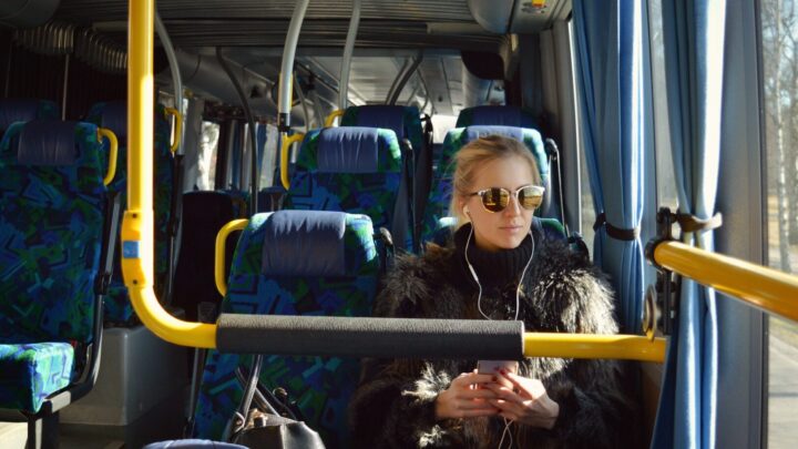 Young woman, passenger on a bus