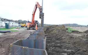 Sheet piles being installed