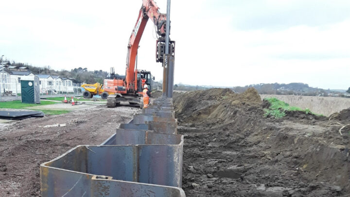 Sheet piles being installed