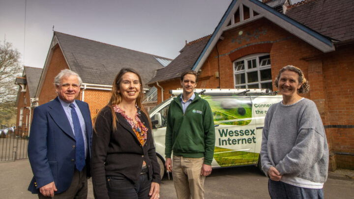 Connecting the community. Community buildings across north Dorset are set to be connected to gigabit-capable broadband thanks to an investment from Dorset LEP and Dorset Council. Blandford-based Wessex Internet has been awarded the contract to connect 60 sites, including schools, from Blandford to Sherborne. The company has experience in connecting community buildings to the latest broadband technology, including recently Durweston First School. From left to right: Dorset Council’s deputy leader, Cllr Peter Wharf; Chair of Dorset LEP, Cecilia Bufton; Wessex Internet MD Hector Gibson Fleming; and Headteacher of Durweston School, Nicola Brooke.