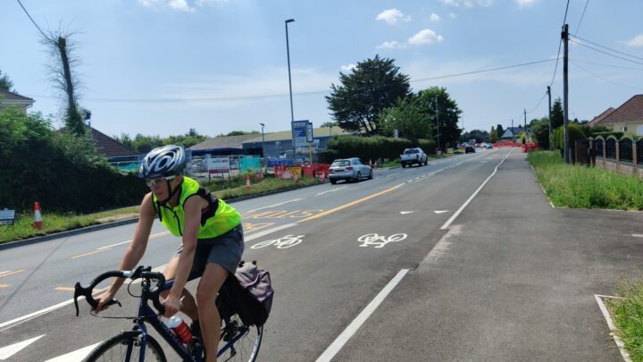 Cyclist on the first completed section of Wimborne Road and West Leigh Road