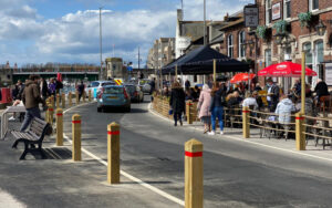 looking along custom house quay with summer 2021 temporary measures in place