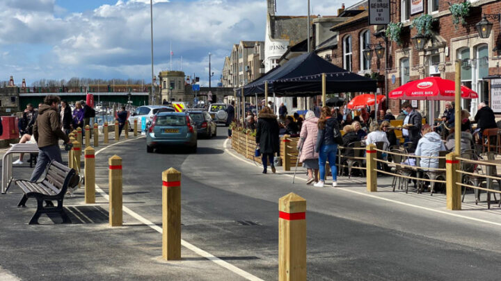 looking along custom house quay with summer 2021 temporary measures in place