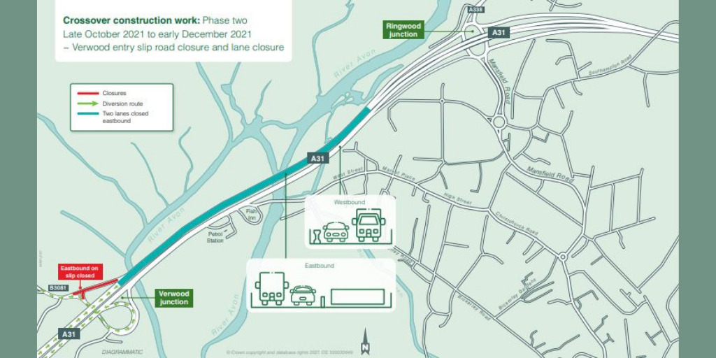 map showing closed section of road and diversion route