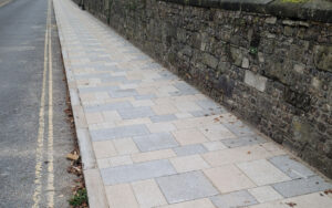 a section of new paving slabs laid in Blandford