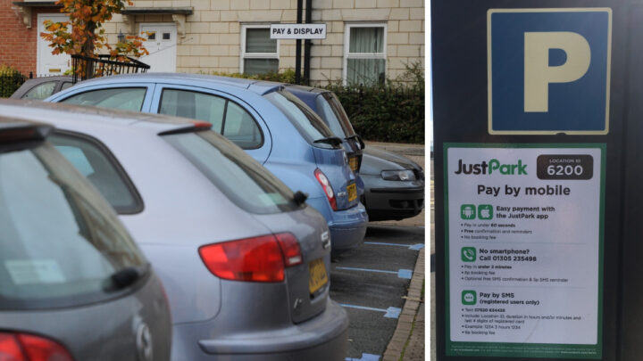 pakring payment poster and cars in car park