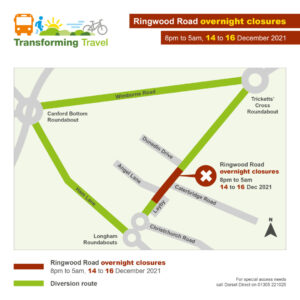 Map showing road closures on Ringwood Road