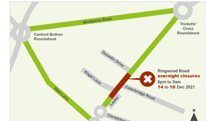 Map showing road closures on Ringwood Road