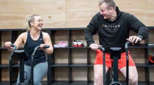 man and woman exercising