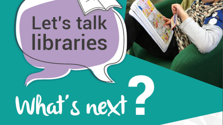 #LetsTalkLibraries What's next image showing child reading magazine in the library