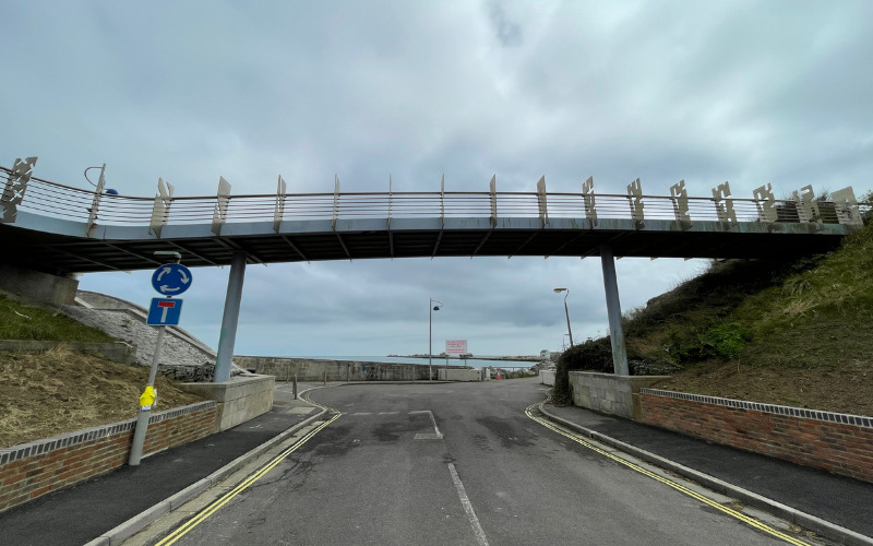 looking at the footbridge from the road below