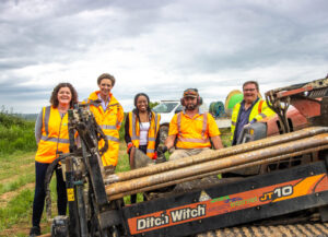 Full fibre broadband will be rolled out to key public service sites across Dorset. Wessex Internet, which will deliver the fibre, shows representatives from Dorset Council and the government department BDUK (Building Digital UK) some of the machinery it uses to get fibre underground. From left to right: Rowina Clift-Stanley, Local Delivery Lead for BDUK; Hector Gibson-Fleming, CEO of Wessex Internet; Margaret Onuora, Head of Regional Delivery for BDUK and Dugald Lockhart, Service Manager for Dorset Council's Digital Place team.
