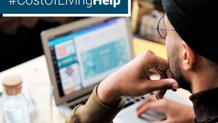 Image of person accessing cost of living help online.