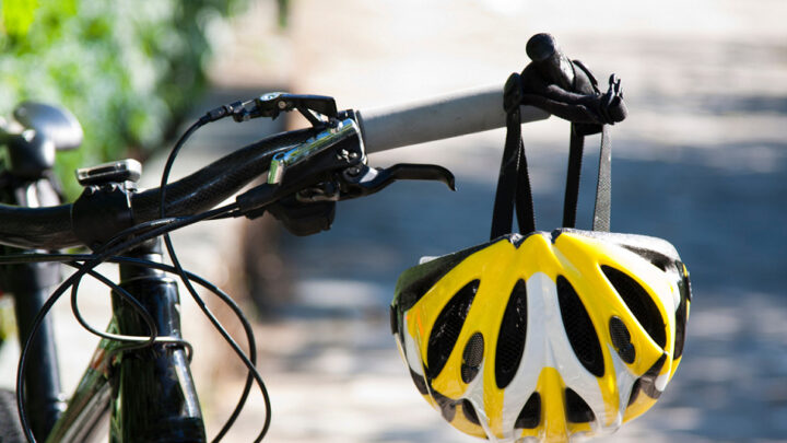 helmet on bike handle bars