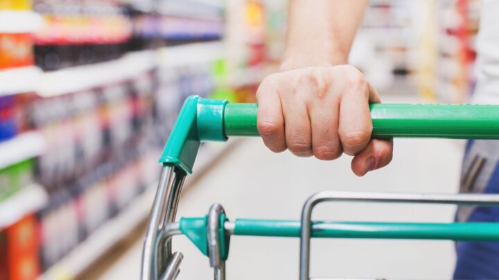Person pushing trolley round a supermarket