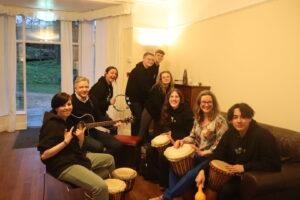CEO of Dorset Council Matt Prosser joins in with a music session with the young people
