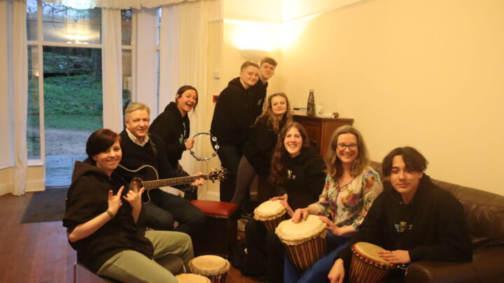 CEO of Dorset Council Matt Prosser joins in with a music session with the young people