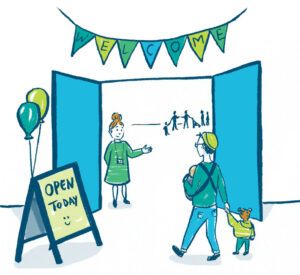 illustration of family hub doors